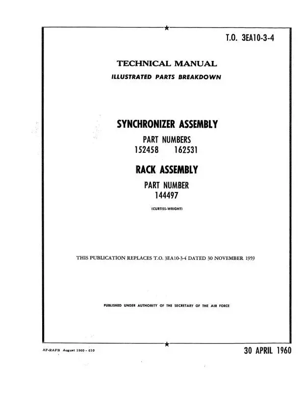 Curtiss-Wright Synchronizer & Rack Assembly Illustrated Parts (3Ea10-3-4) 1