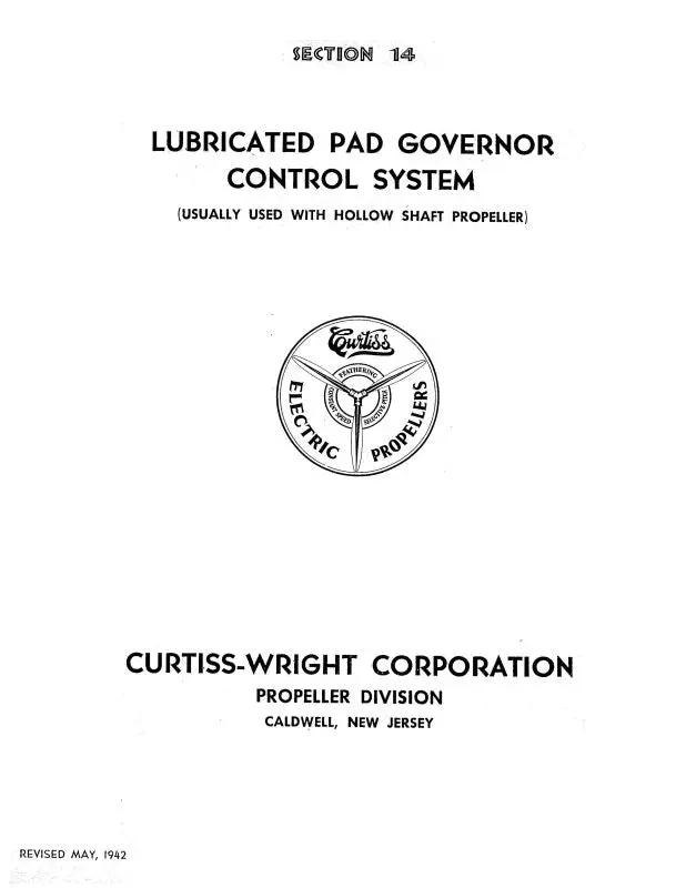 Curtiss-Wright Lubricated Pad Governor  1942 Operation, Installation, Maintenance (Cwlubricatedpad-42-C) 1