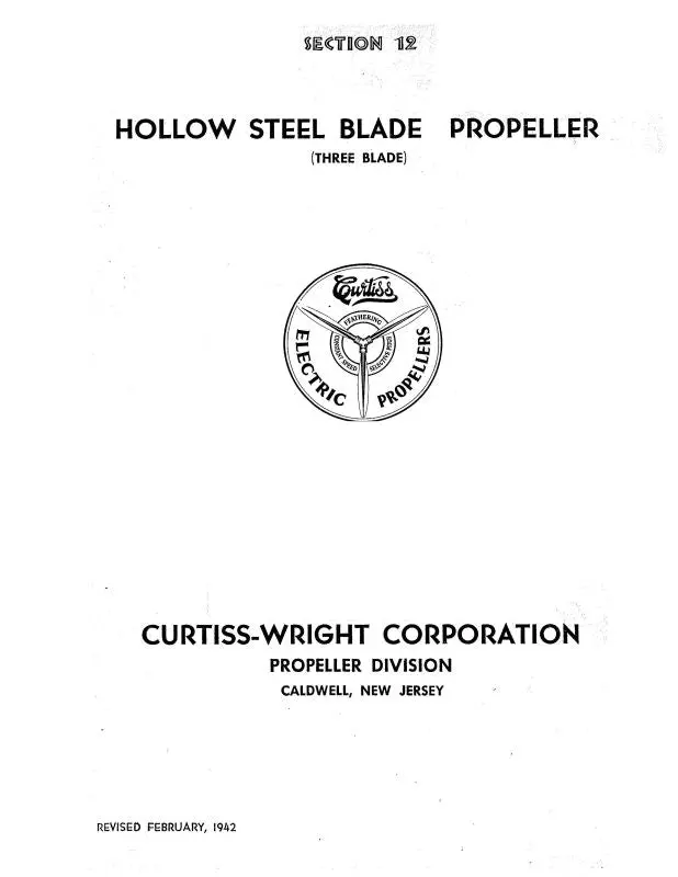 Curtiss-Wright Hollow Steel Blade Prop 3 Blade Operation, Installation, Maintenance (Cwhollowsteelblade-C) 1