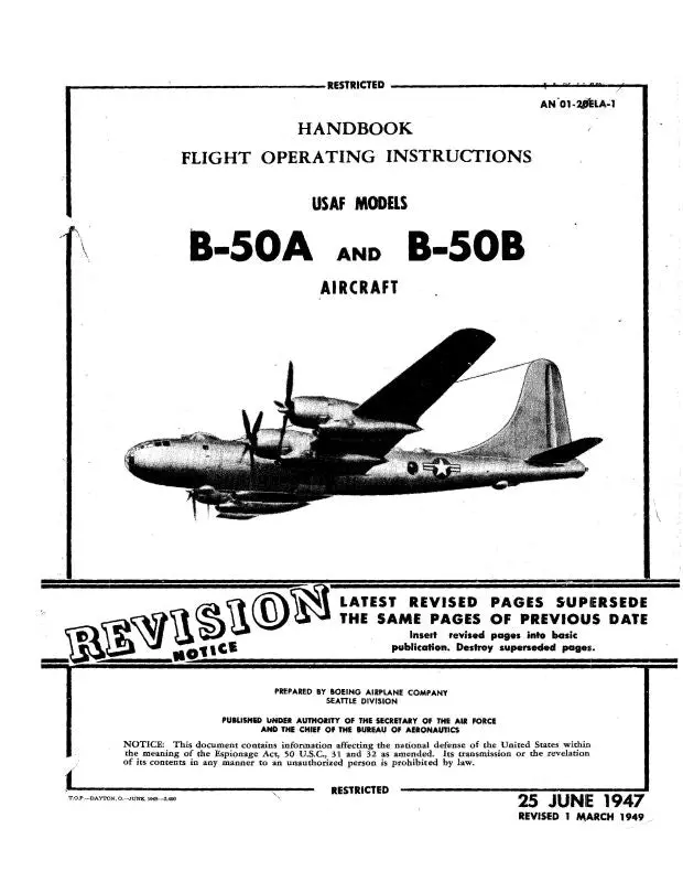 Boeing B-50A, B-50B 1947 Flight Operating Instructions (01-20Ela-1) 1