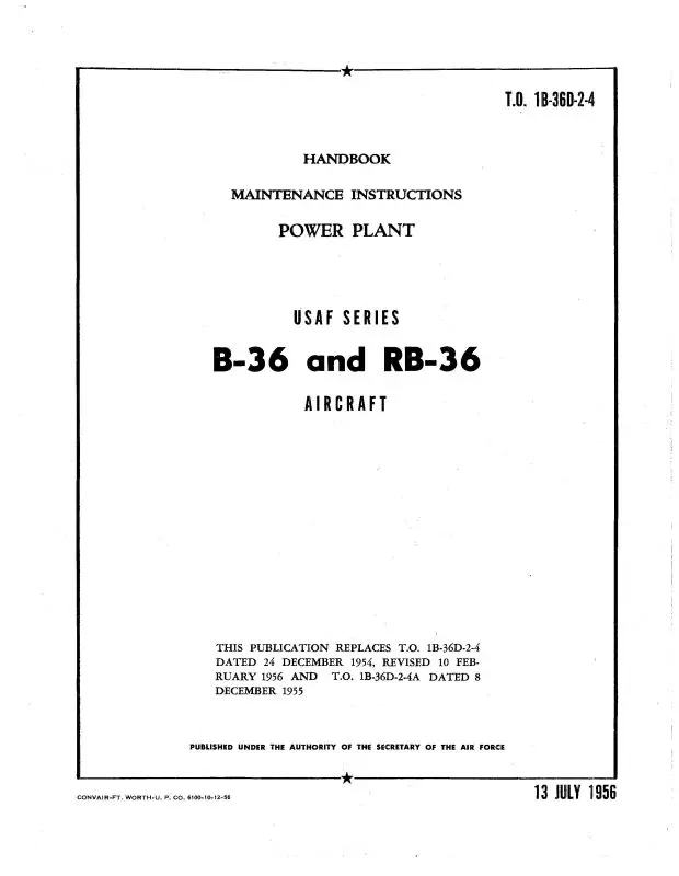 Consolidated B-36, Rb-36 1956 Maintenance Instructions-Power Plant (1B-36D-2-4) 1