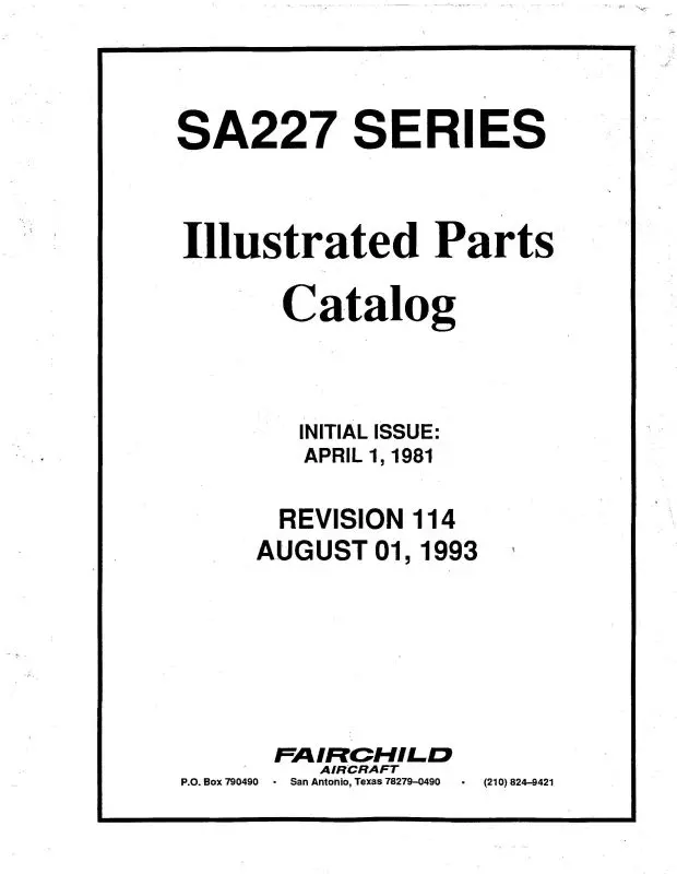 Fairchild Sa227 Series 1981 Illustrated Parts Catalog (Fcsa227series-81-P-C) 1
