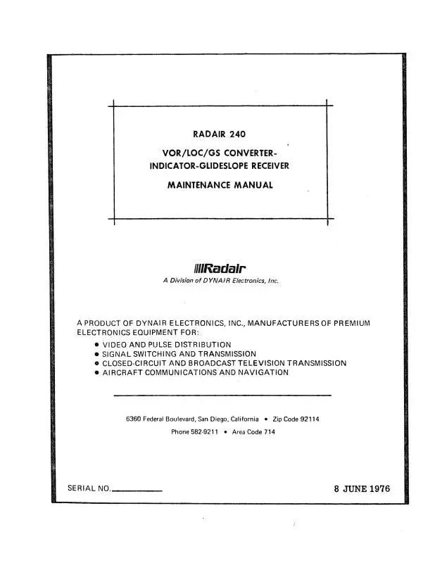 Radair 240 Vor-Loc-Gs Maintenance Manual (Rd240vor/Loc/Gs) 1