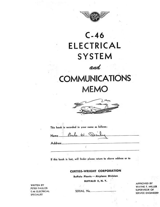 Curtiss-Wright C-46 Electrical System Electrical System And Communications Memo (Cwc46-Elesys-C) 1