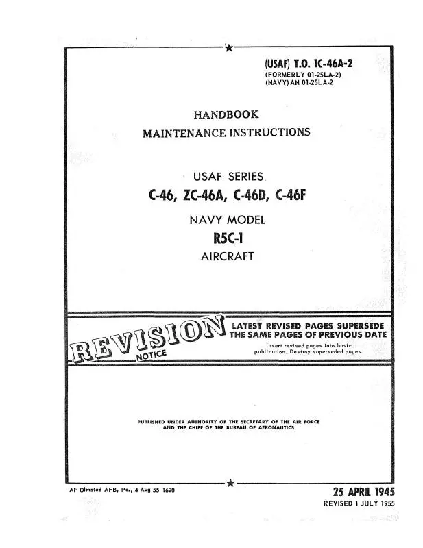 Curtiss-Wright C-46, Zc-46A, C-46D, C-46F Maintenance Instructions (1C-46A-2) 1