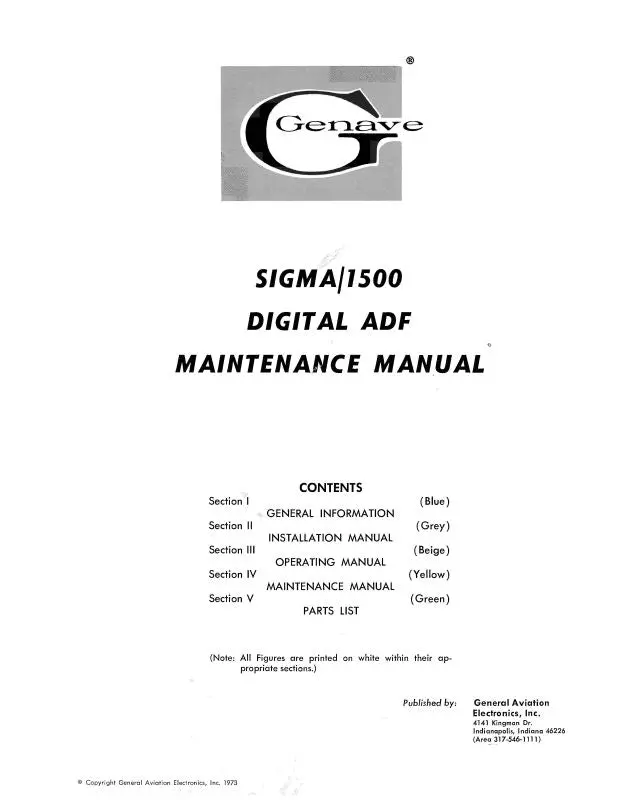 Genave Sigma-1500 Digital Adf 1973 Maintenance Manual (Gnsigma1500-73) 1