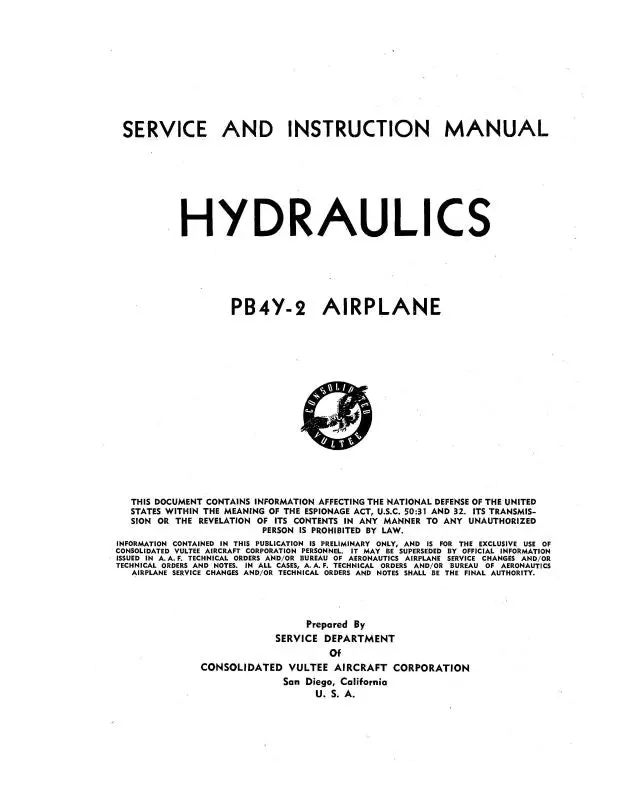 Consolidated Pb4y-2 Airplane 1945 Maintenance & Instruction Manual (Cspb4y2-45-Hyd-C) 1