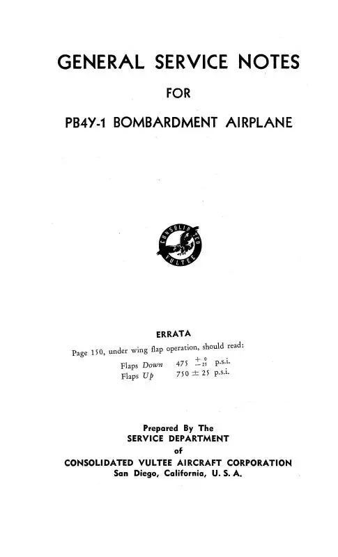 Consolidated Pb4y-1 Bombardment Airplane General Service Notes (Cspb4y1-44-Gm-C) 1