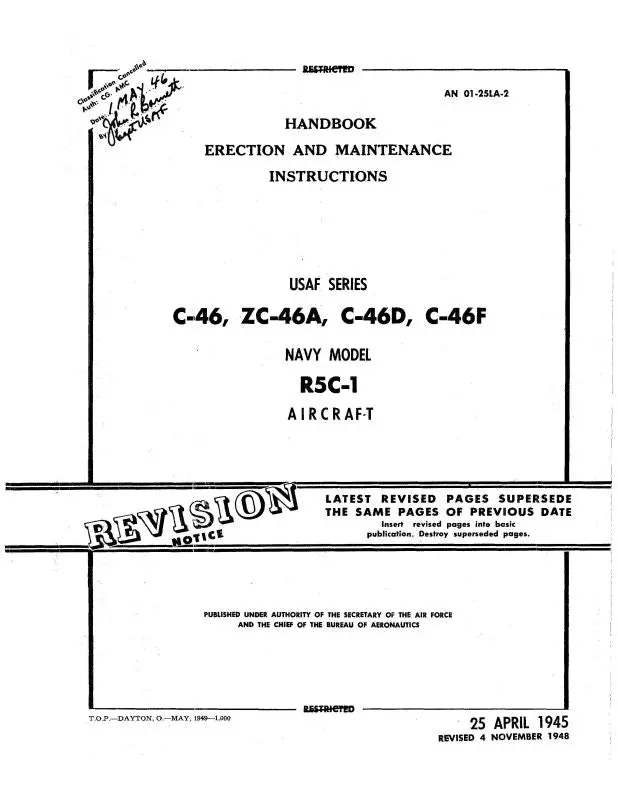 Curtiss-Wright C-46, Zc-46A, C-46D, C-46F Maintenance Instructions (To-1C-46A-2) 1