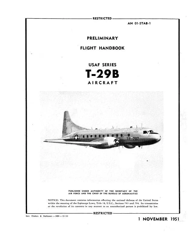 Consolidated T-29B 1951 Flight Handbook (01-5Tab-1) 1