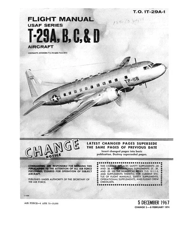 Consolidated T-29A, B, C, D 1967 Flight Manual (1T-29A-1) 1