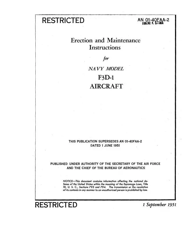 Mcdonnell Douglas F3d-1 Navy Model 1951 Erection & Maintenance (01-40Faa-2) 1