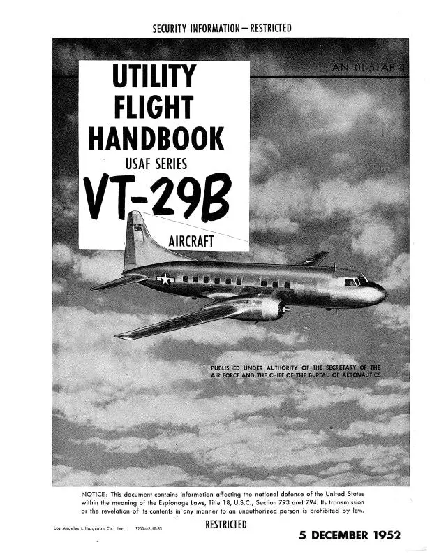 Consolidated Vt-29B 1952 Usaf Series Utility Flight Handbook (01-5Tae-1) 1