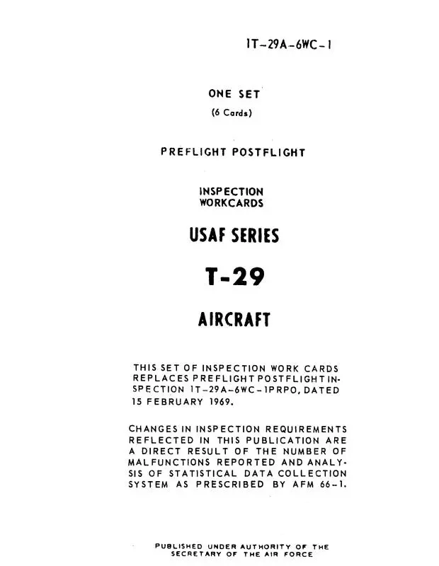 Consolidated T-29 Preflight Postflight Inspection Workcards (1T-29A-6Wc-1) 1