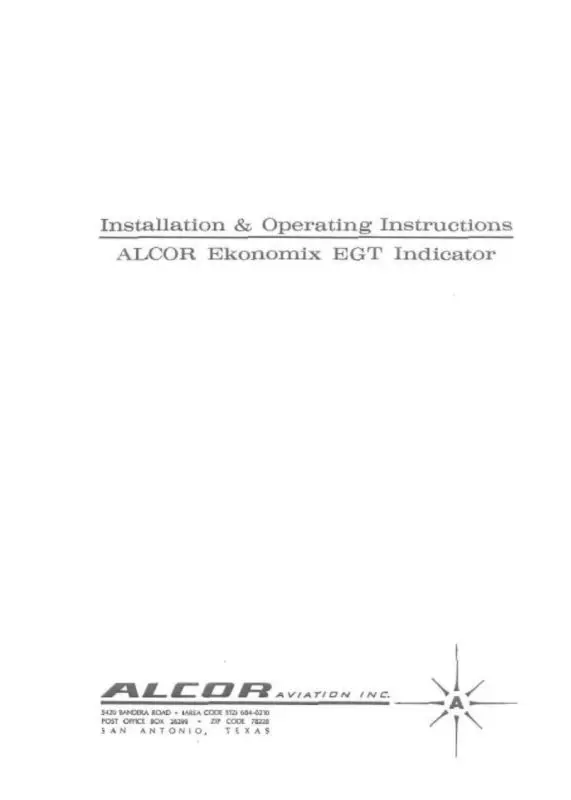 Alcor Egt Combustion Analyzer 1977 Installation & Operating Instructions (65-112) 1