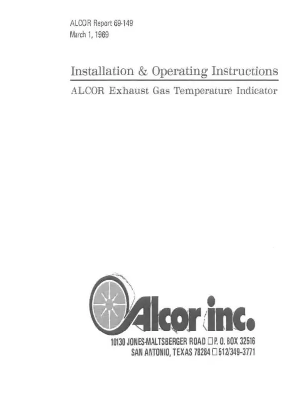 Alcor Exhaust Gas Temp. Indicator Installation & Operating Instructions (A&Exhaustgas-79-In-C) 1