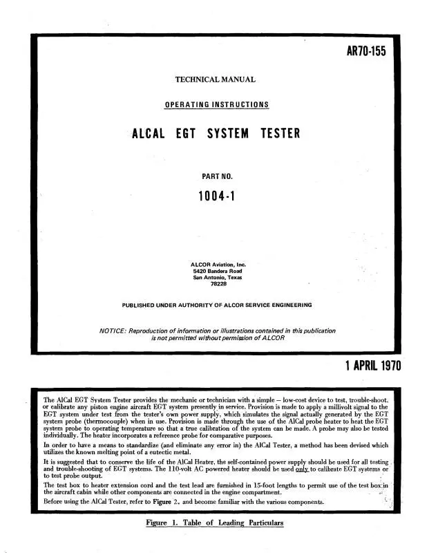 Alcor Alcal Egt System Tester 1970 Operating Instructions (Ar70-155) 1