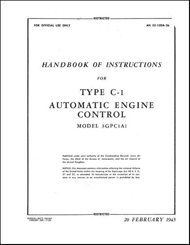 Us Government Automatic Engine Control 1945 Handbook Of Instructions (03-10Da-26) 1
