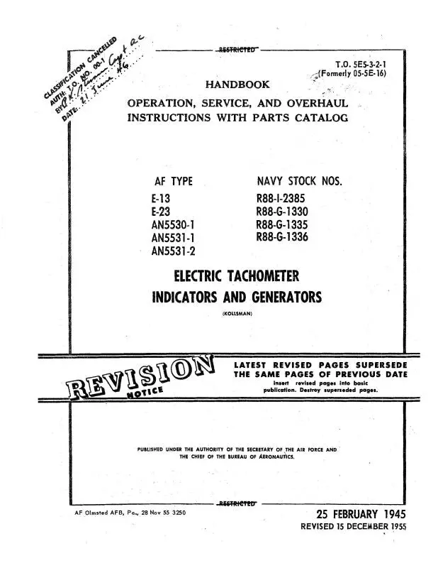 Kollsman Instruments Electric Tachometer 1945 Operation, Maintenance, Overhaul, Parts (5E5-3-2-1) 1