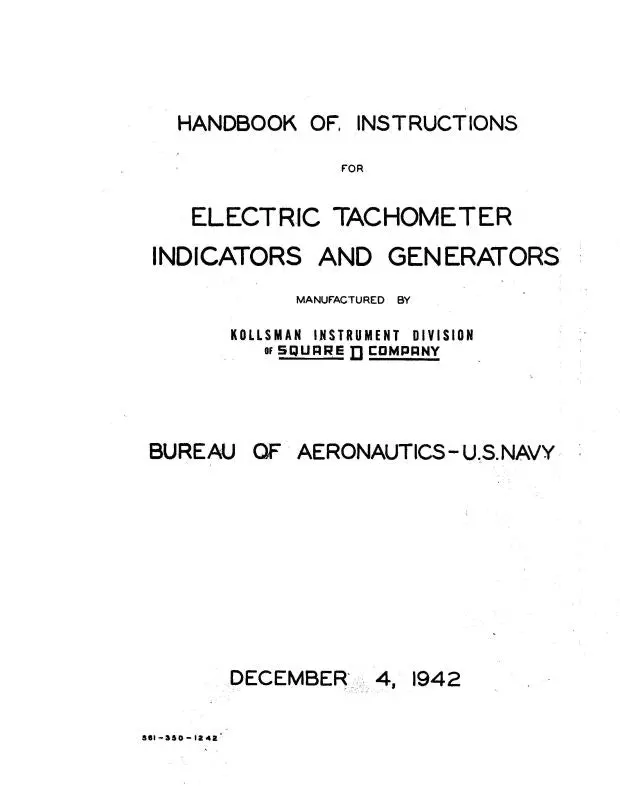 Kollsman Instruments Electric Tachometer 1942 Handbook Of Instructions (05-5-505) 1