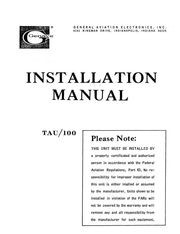 Genave Tau-80, Tau-81 1969 Installation Manual (Gntau80,81-69-I) 1