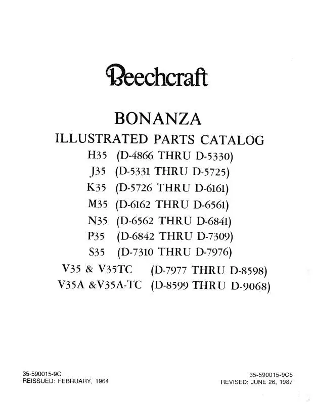Beech H,J,K,M,N,P,S35,V35,Tc,V35a,Tc Illustrated Parts Catalog (35-590015-9C5) 1