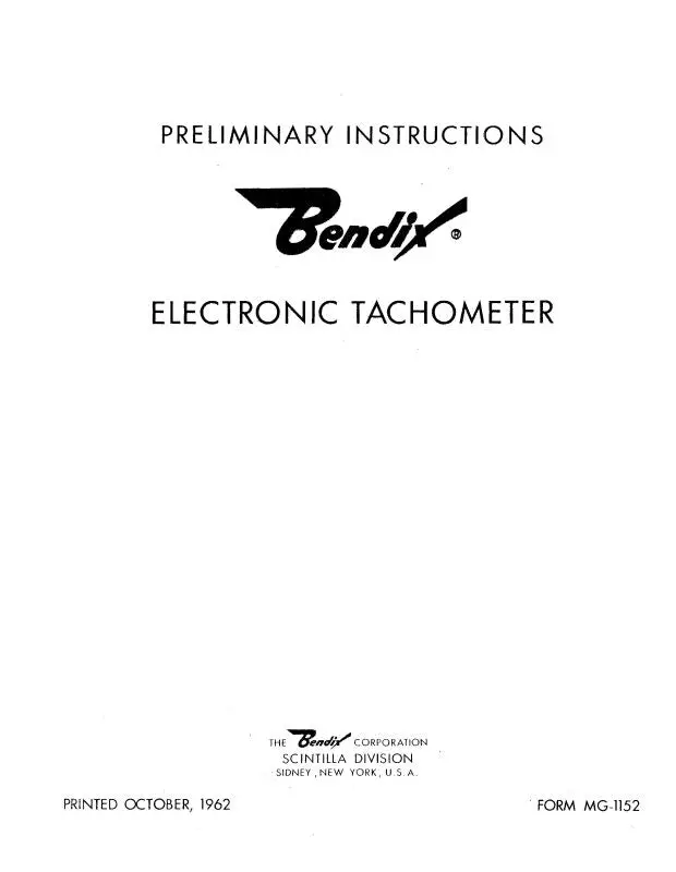 Bendix Electronic Tachometer 1962 Preliminary Instructions (Mg-1152) 1