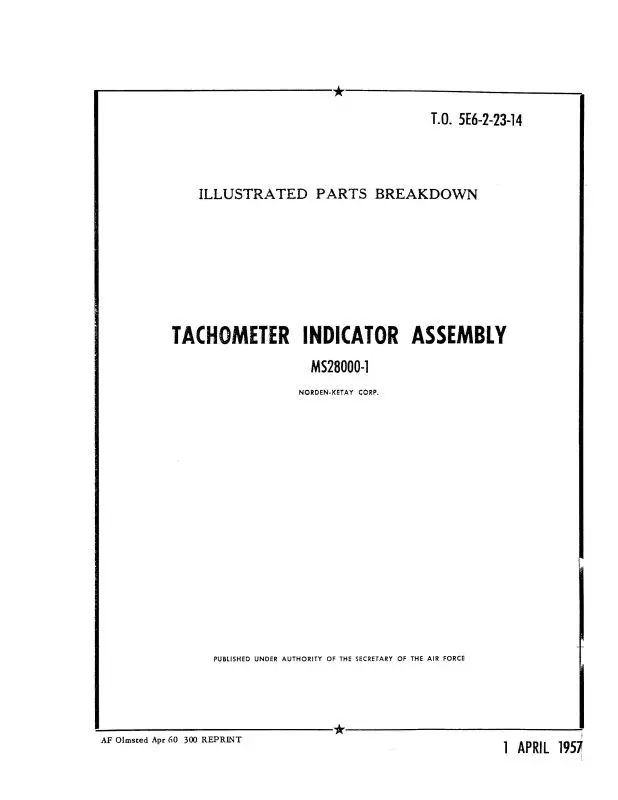 Norden-Ketay Corp. Tachometer Indicator Assembly Illustrated Parts (5E6-2-23-14) 1