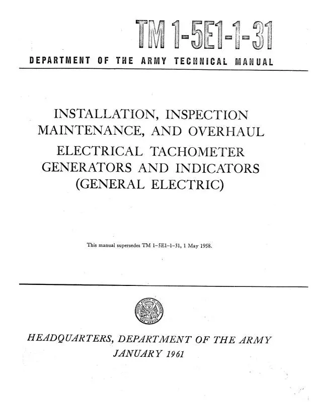 General Electric Company Electrical Tachometer 1961 Electrical Tachometer, Generators & Indicators (1-5E1-1-31) 1