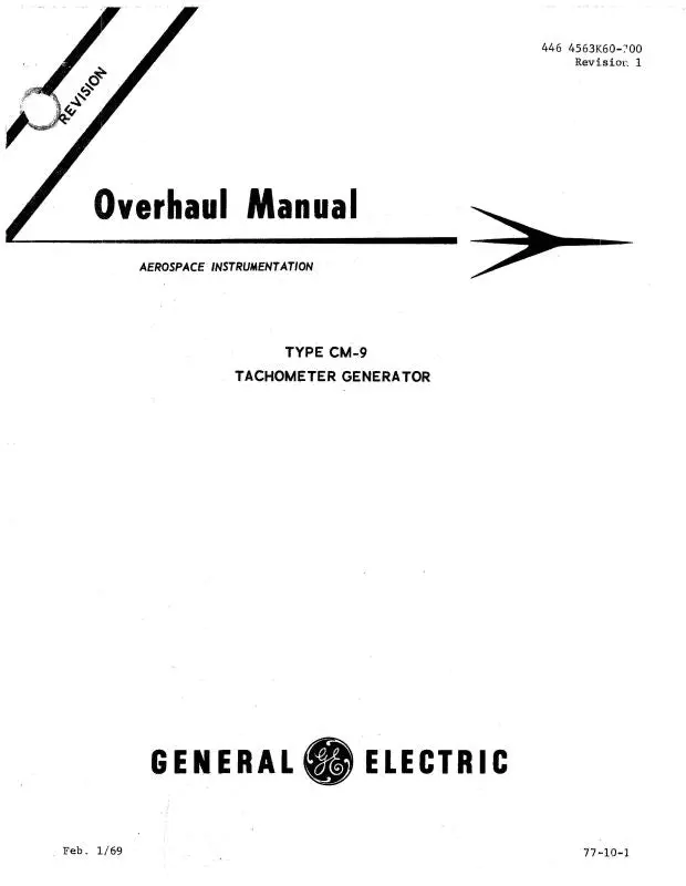 General Electric Company Tachometer Generator Type Cm-9 Overhaul Manual (446-4563K60-700) 1