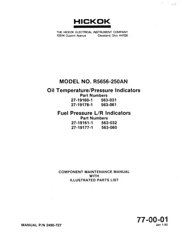 Hickok Electrical Model R5656-250An 1982 Component Maintenance With Illustrated Parts (2490-727) 1