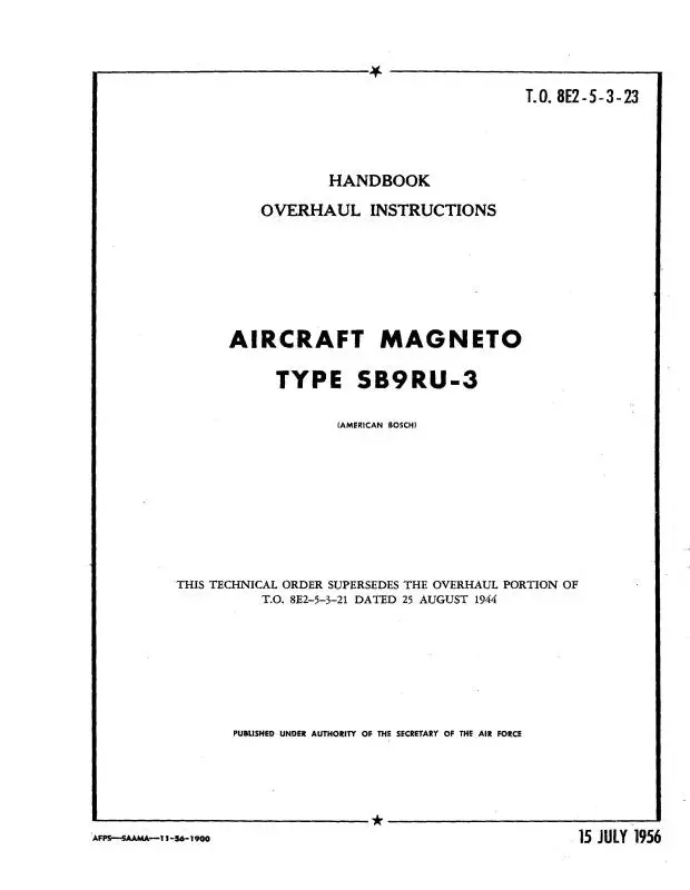 Bendix Sb9ru-3 1956 Overhaul Manual (8E2-5-3-23) 1