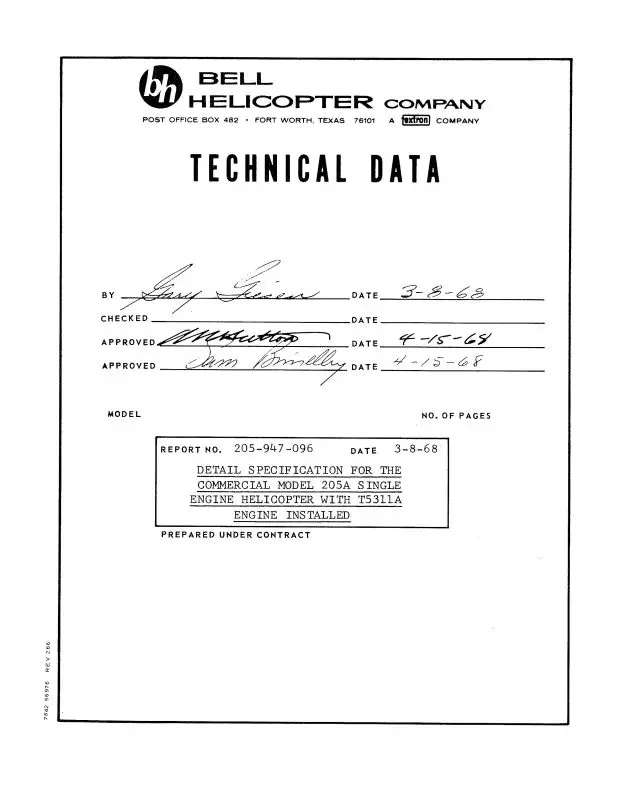 Bell Helicopter Model 205A 1968 Technical Data 1