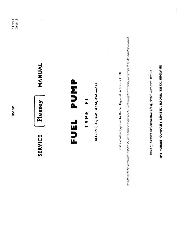 Type F1 Fuel Pump 1958 Maintenance Manual (Sm-982) 1