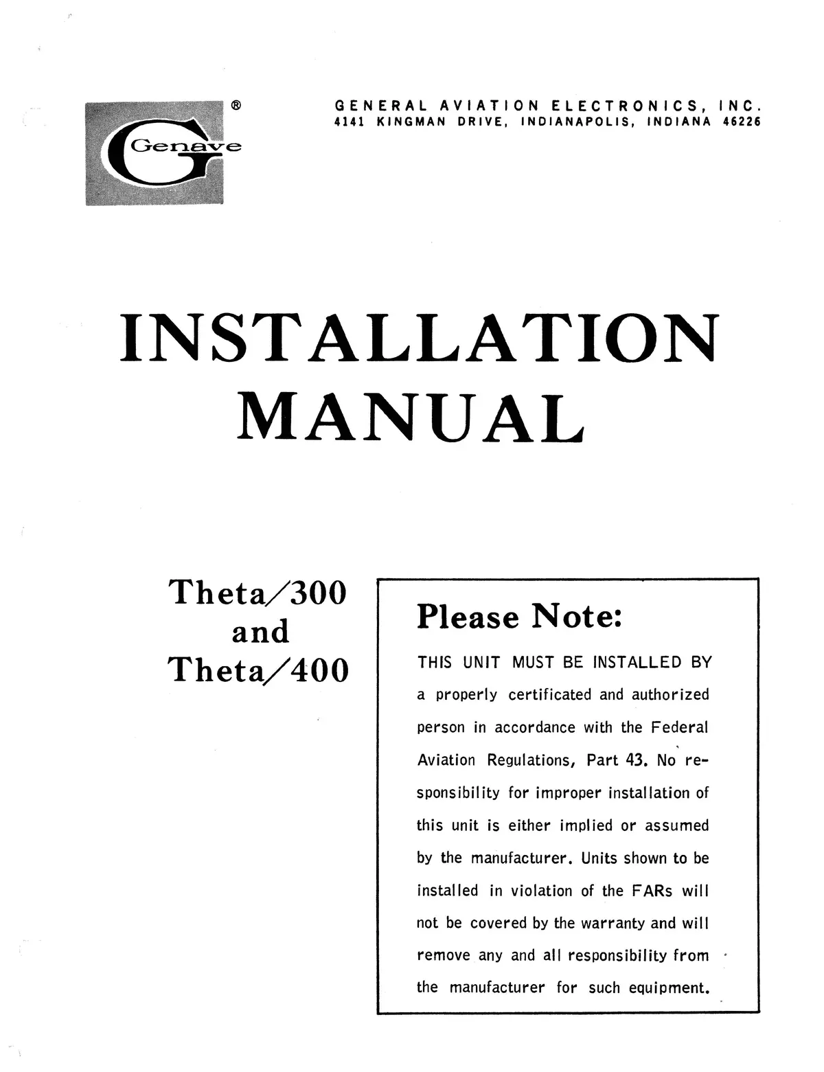Genave Theta-300-400 Installation Manual (Gntheta300,400) 1