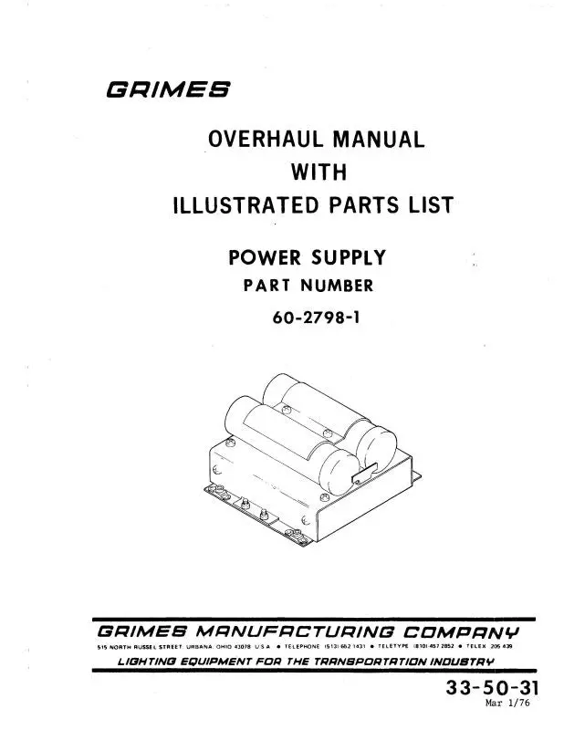 Grimes Power Supply 1976 Overhaul With Illustrated Parts (33-50-31) 1