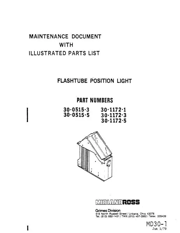 Grimes Flashtube Position Light 1979 Maintenance Document With Illustrated Parts (Md30-1) 1