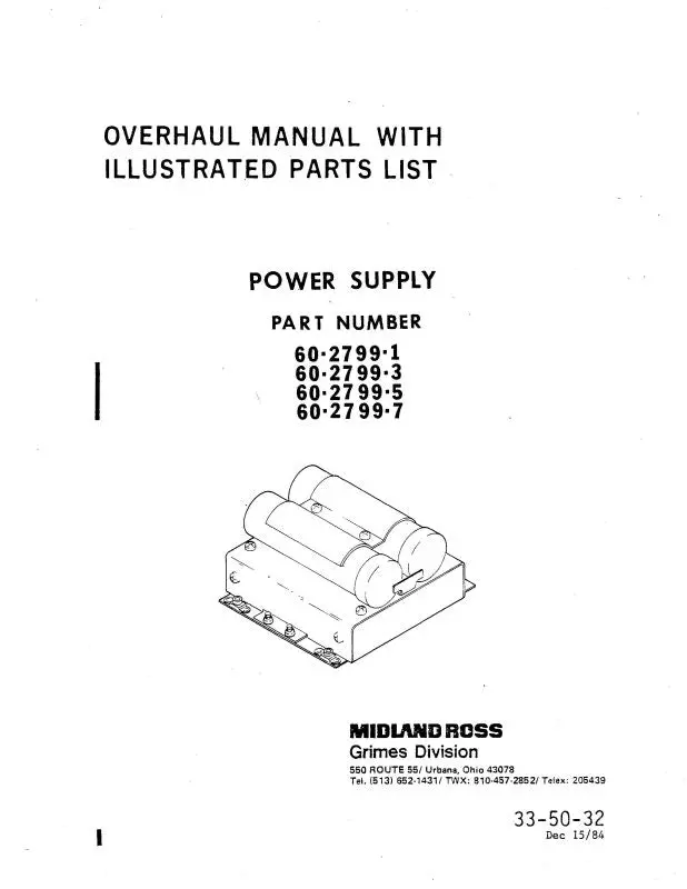 Grimes Power Supply 1984 Overhaul With Illustrated Parts (33-50-32) 1