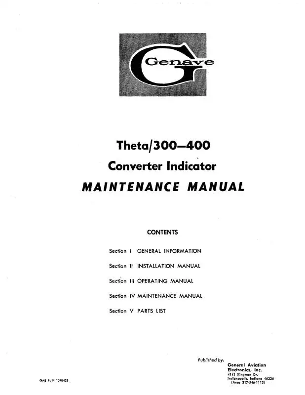 Genave Theta-300-400 Converter Indica. Maintenance Manual (1090402) 1