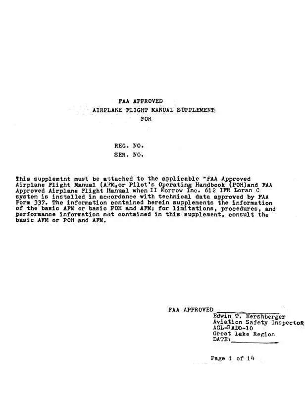 Ii Morrow Inc 612 Apollo Ii Loran-C Receiver Flight Manual Supplement (Mr612-F-C) 1