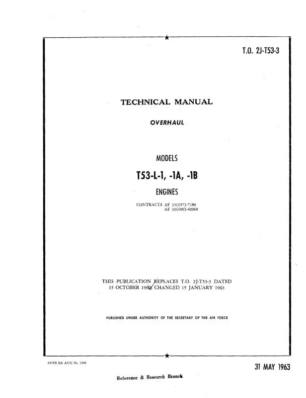 Lycoming T53-L-1, -1A, -1B 1963 Overhaul Manual (2J-T53-3) 1