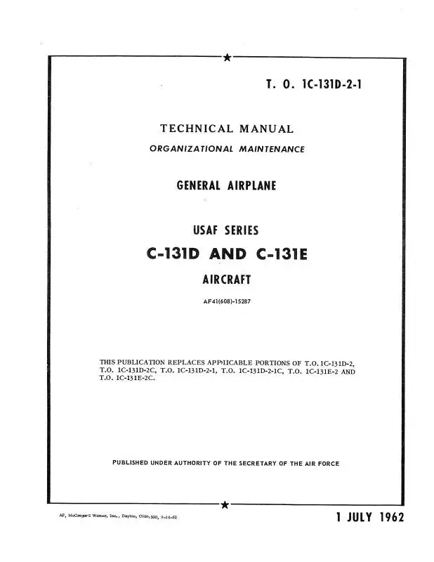 Corsair Vought C-131D And C-131E 1962 Organizational Maintenance (1C-131D-2-1) 1
