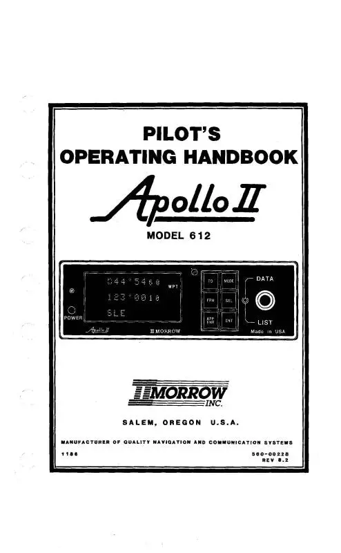 Ii Morrow Inc Apollo Ii Model 612 Pilot's Operating Handbook (985) 1
