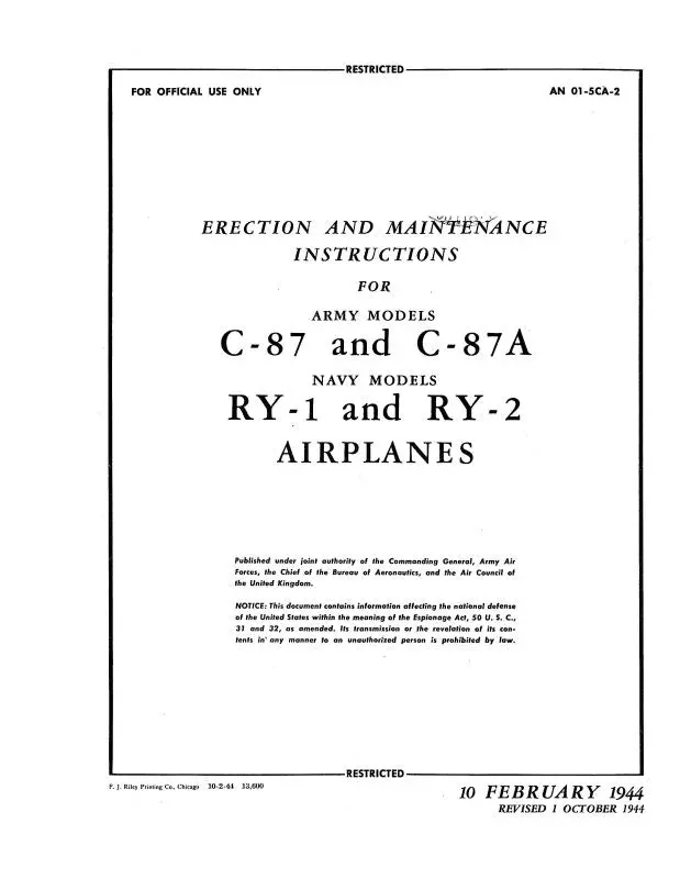 Consolidated C-87, C-87A Army 1944 Erection & Maintenance (01-5Ca-2) 1