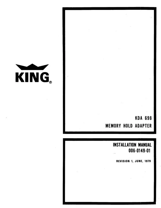 King Kda 698 Memory Hold Adapter Installation Manual (006-0149-01) 1