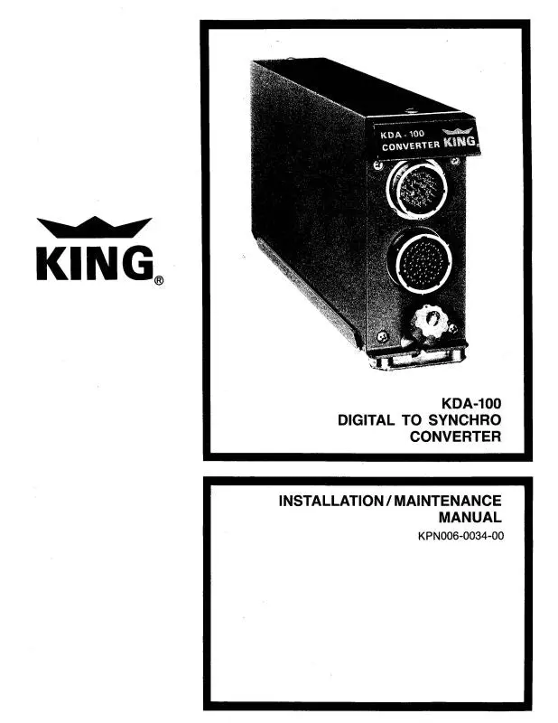 King Kda 100 Digital To Synchro Installation & Maintenance Manual (Kpn006-0034-00) 1