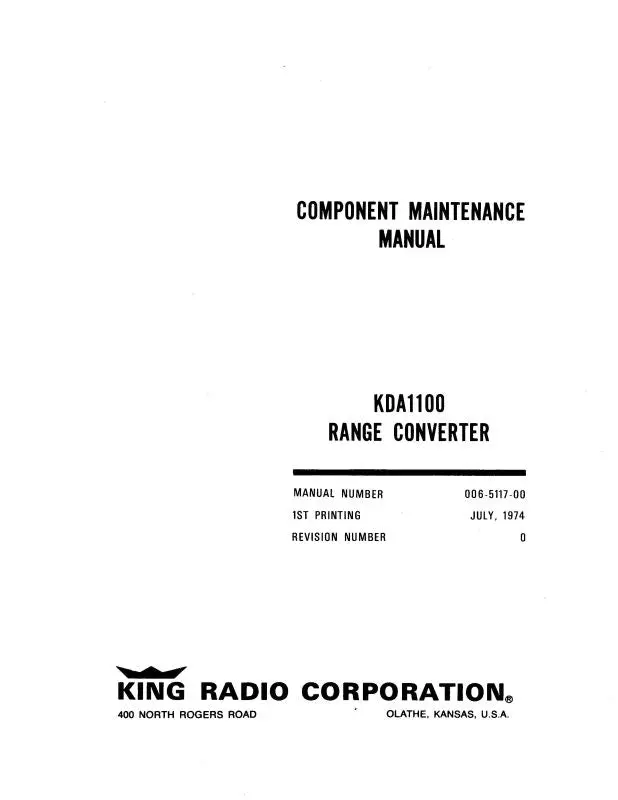 King Kda 1100 Range Converter Overhaul, Parts (006-5117-00) 1