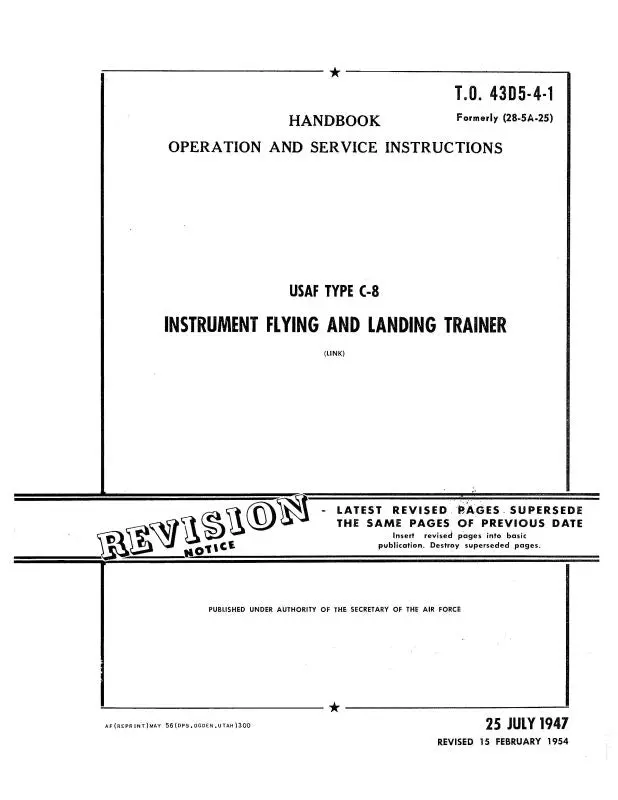 Link Trainers Usaf Type C-8 1947 Operation & Maintenance Manual (43D5-4-1) 1