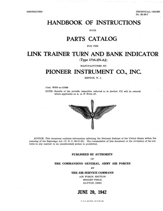 Link Trainers Type 1716-2N-A2 1942 Handbook Of Instructions With Parts Catalog (5/20/2007) 1