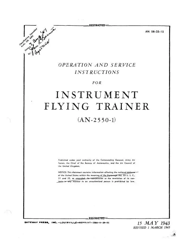 Link Trainers An-2550-1 1943 Operation And Service Instructions (8/25/2015) 1